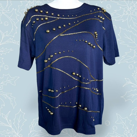 Victoria Harbour Tops - VTG BEDAZZLED CHRISTMAS / HOLIDAY SHORT SLEEVE SHIRT